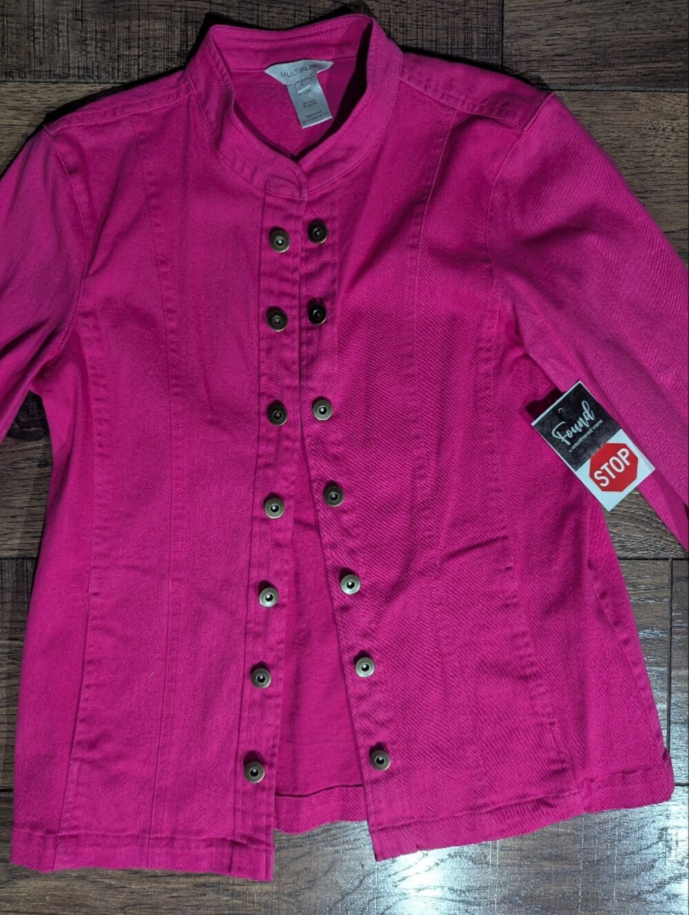 Multiples Women's Fuchsia Double Button Military Style Jean Jacket Sz Small NWT